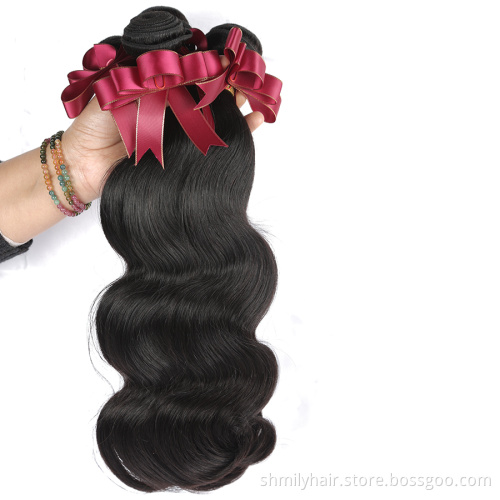 Wholesale 100% Natural Indian Human Hair Price List Shmily Human Hair Extensions Remy Virgin Cuticle Aligned Bundles Body Wave